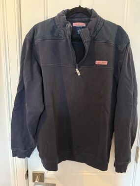 Vineyard Vines Shep Shirt - Navy Half‑Zip Pullover with Pink Logo Label